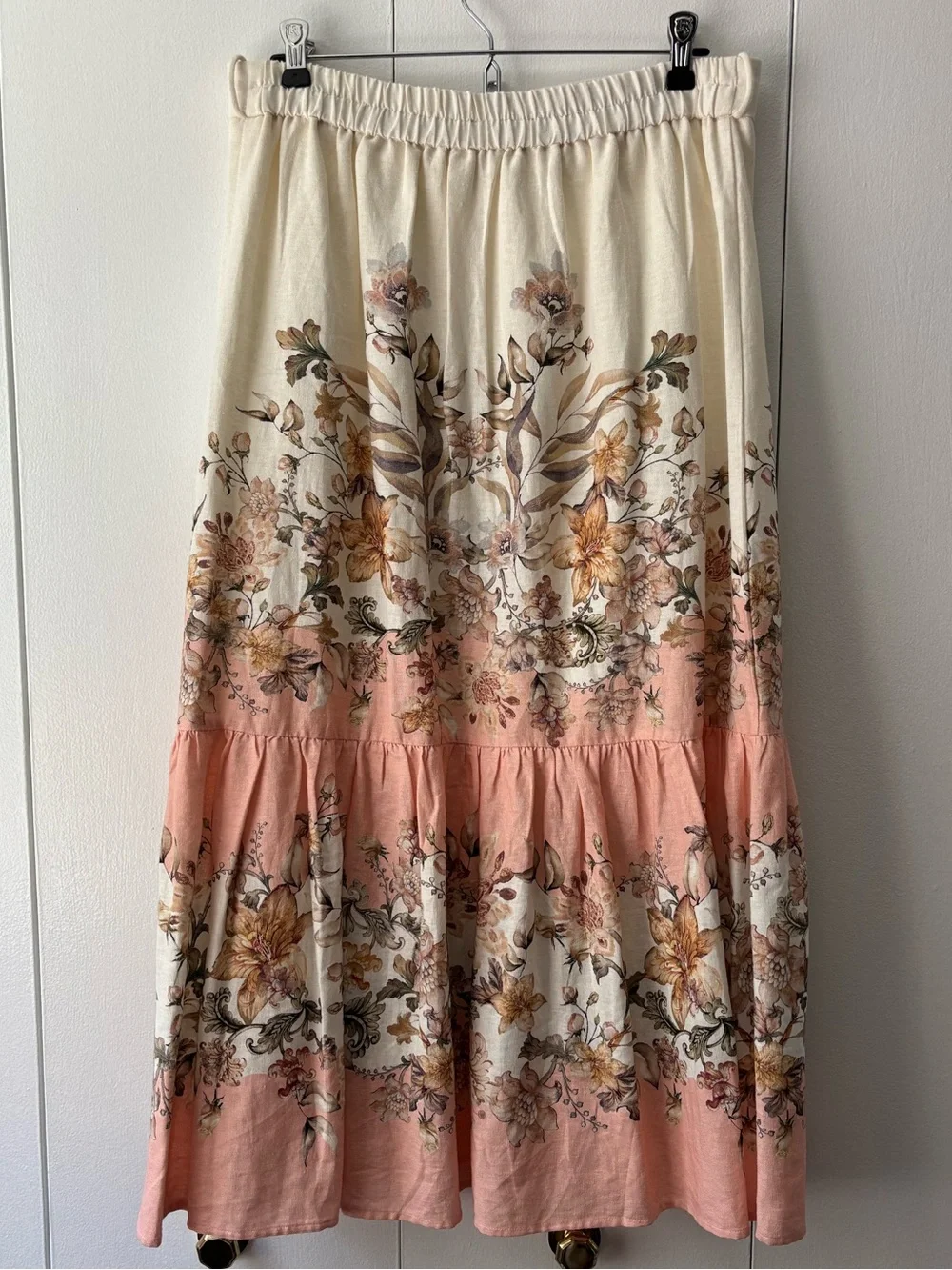 House of Harlow 1960 Floral Linen Blend Maxi Skirt Peach Pink M - Picture 2 of 8